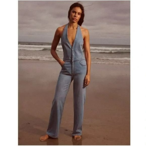 ZARA TRF DENIM HALTER NECK JUMPSUIT - Picture 2 of 9